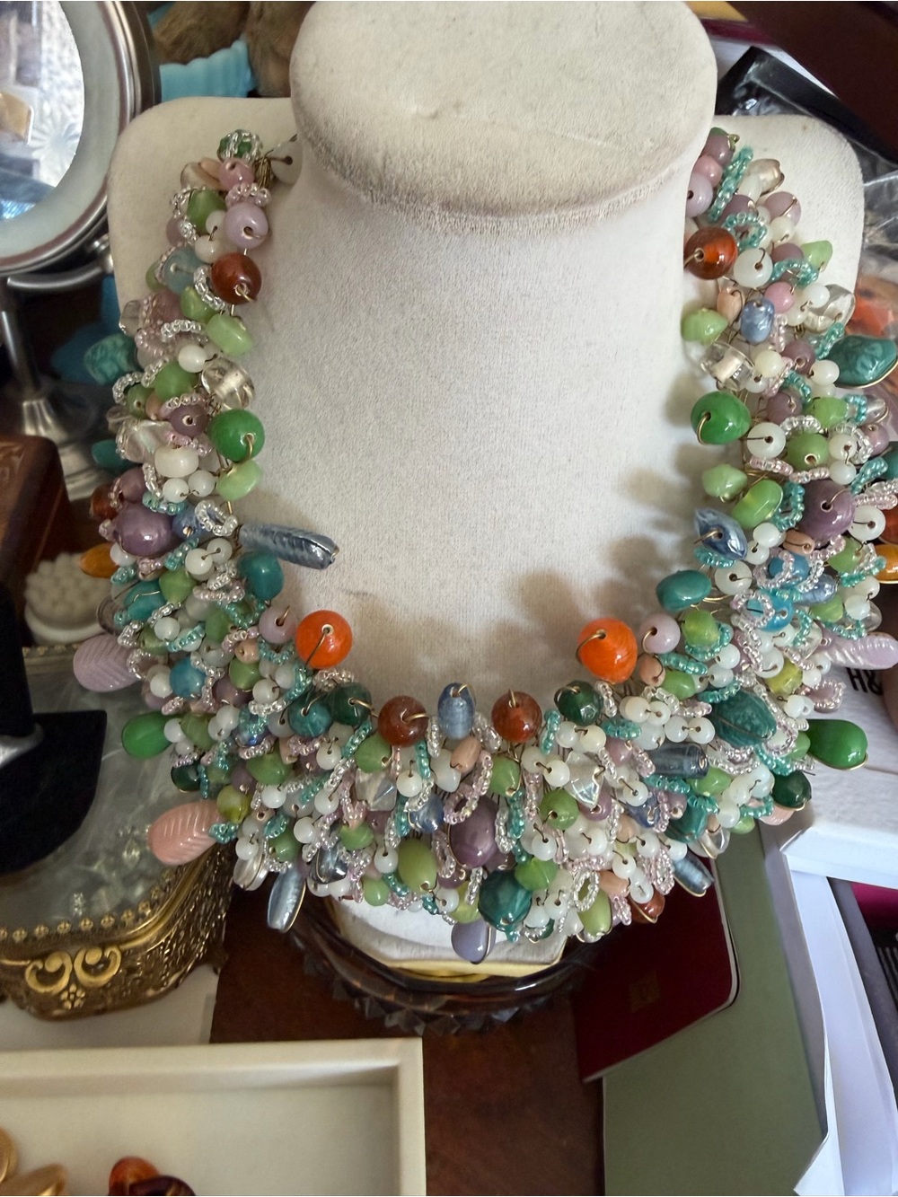 Handcrafted Artist Multi-Color Cluster Bead Necklace - Vibrant Statement Piece